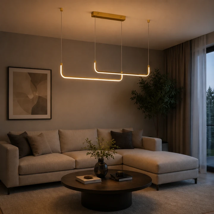 Lampa Wisząca LED Złota Curve Black Line 90cm Liniowy Łuk Nad Stół i Wyspę Modern Loft