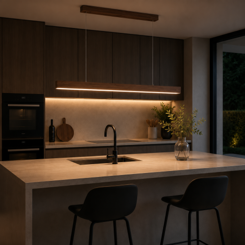 Lampa Wisząca LED Drewniana Natura Line Walnut 120cm Ciemny Orzech Nad Stół i Wyspę Japandi Loft