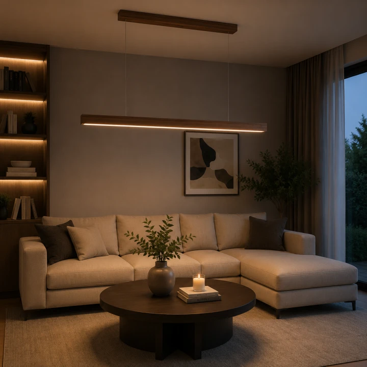 Lampa Wisząca LED Drewniana Natura Line Walnut 120cm Ciemny Orzech Nad Stół i Wyspę Japandi Loft