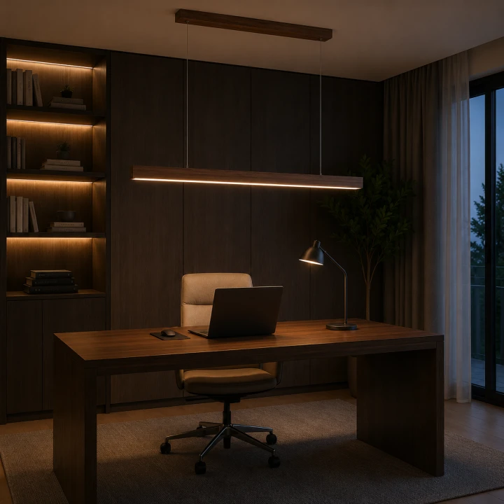 Lampa Wisząca LED Drewniana Natura Line Walnut 120cm Ciemny Orzech Nad Stół i Wyspę Japandi Loft