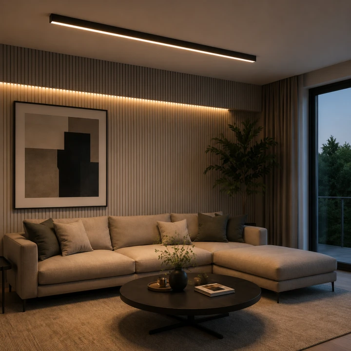 Lampa Sufitowa LED Czarna Linear Ceiling Slim 150cm Plafon Natynkowy Kinkiet