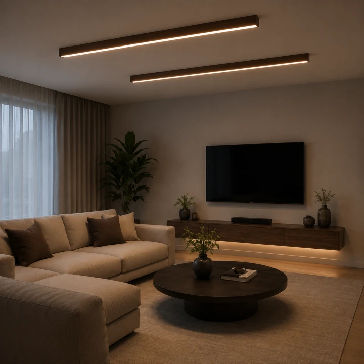 Lampa Sufitowa LED Drewniana Linear Ceiling Walnut 60cm Plafon Natynkowy Kinkiet Japandi Orzech