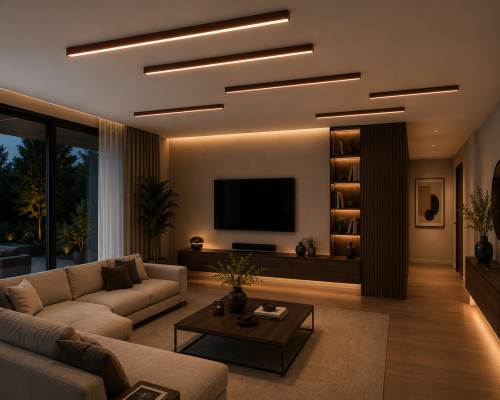 Lampa Sufitowa LED Drewniana Linear Ceiling Walnut 200cm Plafon Natynkowy Kinkiet Japandi Orzech