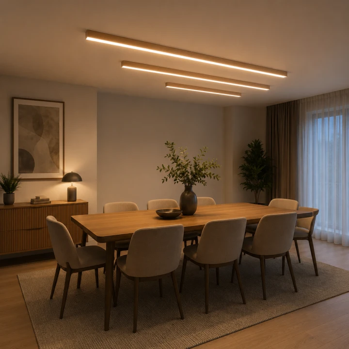 Lampa Sufitowa LED Drewniana Linear Ceiling Walnut 200cm Plafon Natynkowy Kinkiet Japandi Orzech