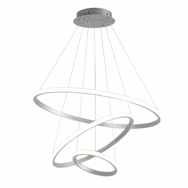 Lampa Wisząca LED Srebrna Triple Ring Silver Modern Żyrandol 3 Okręgi Glamour