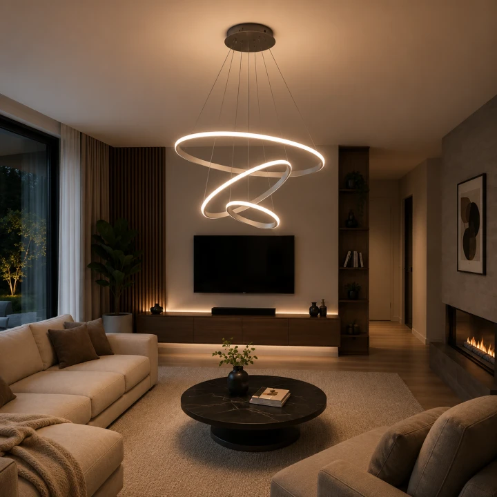 Lampa Wisząca LED Srebrna Triple Ring Silver Modern Żyrandol 3 Okręgi Glamour
