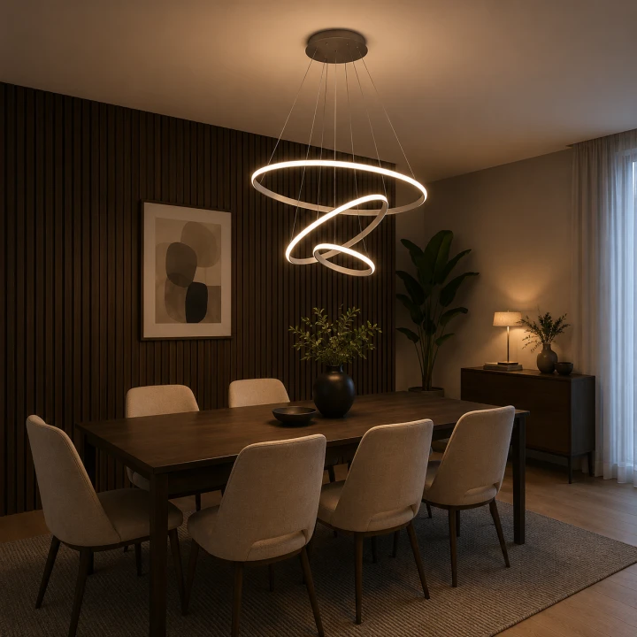 Lampa Wisząca LED Srebrna Triple Ring Silver Modern Żyrandol 3 Okręgi Glamour