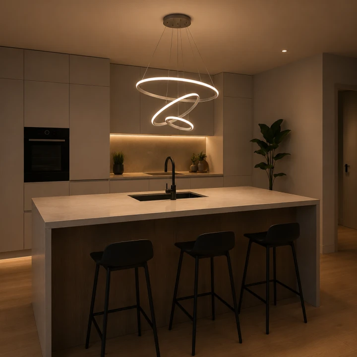 Lampa Wisząca LED Srebrna Triple Ring Silver Modern Żyrandol 3 Okręgi Glamour