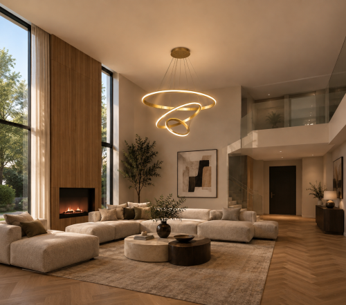 Lampa Wisząca LED Złota Triple Ring Gold Modern Żyrandol 3 Okręgi Glamour