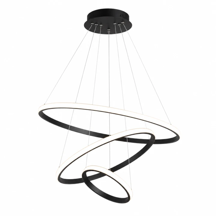 Lampa Wisząca LED Czarna Triple Ring Black Modern Żyrandol 3 Okręgi Glamour