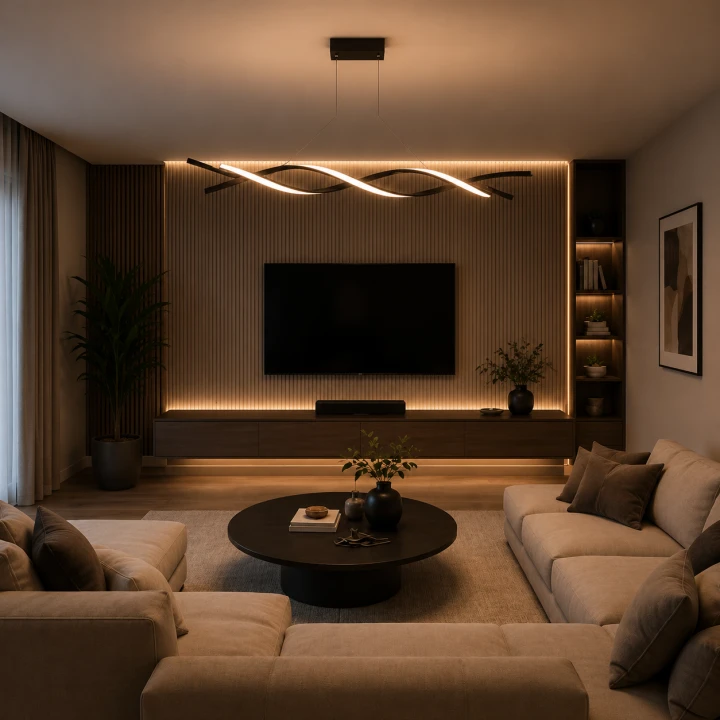 Czarna Lampa Wisząca LED Liniowa Fala 80 cm Modern Minimalist WAVE LINE