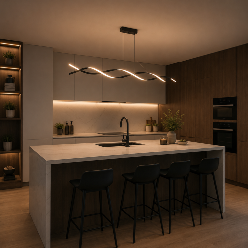 Czarna Lampa Wisząca LED Liniowa Fala 120 cm Modern Minimalist WAVE LINE