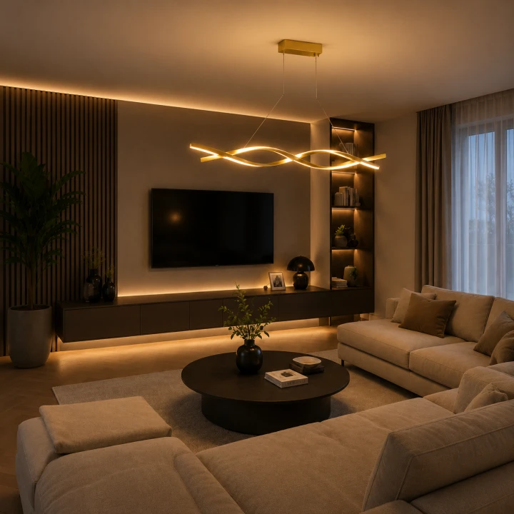 Złota Lampa Wisząca LED Liniowa Fala 100 cm Modern Minimalist WAVE LINE