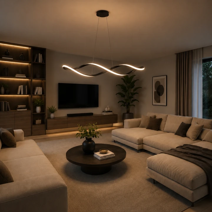 Lampa Wisząca LED Czarna Wave Twist 92cm Skręcona Fala 4500lm Nad Stół Modern Loft
