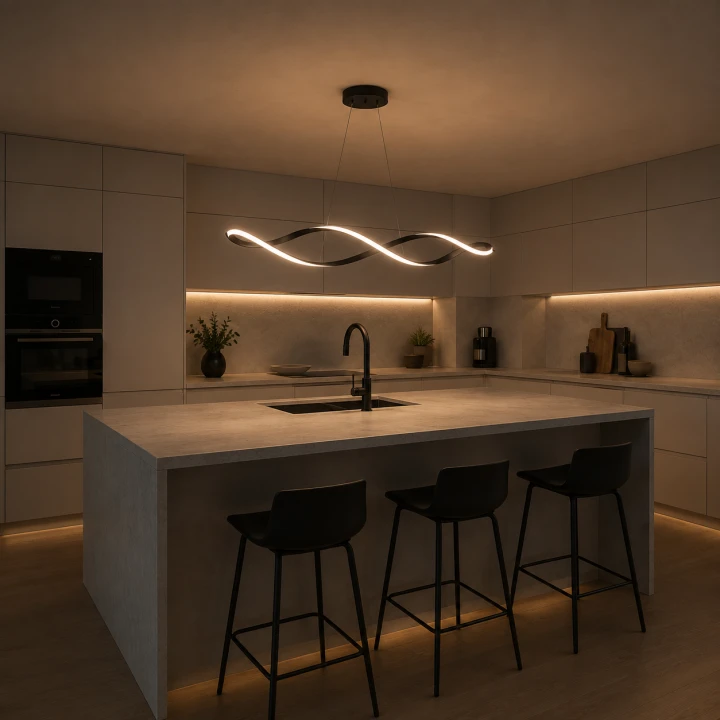 Lampa Wisząca LED Czarna Wave Twist 92cm Skręcona Fala 4500lm Nad Stół Modern Loft