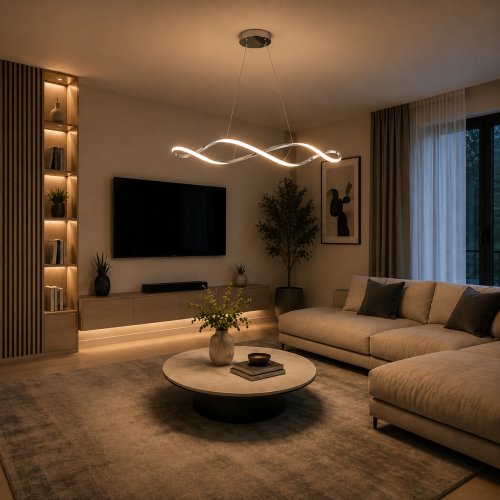 Lampa Wisząca LED Chromowa Wave Twist 92cm Skręcona Fala 4500lm Nad Stół Modern Loft