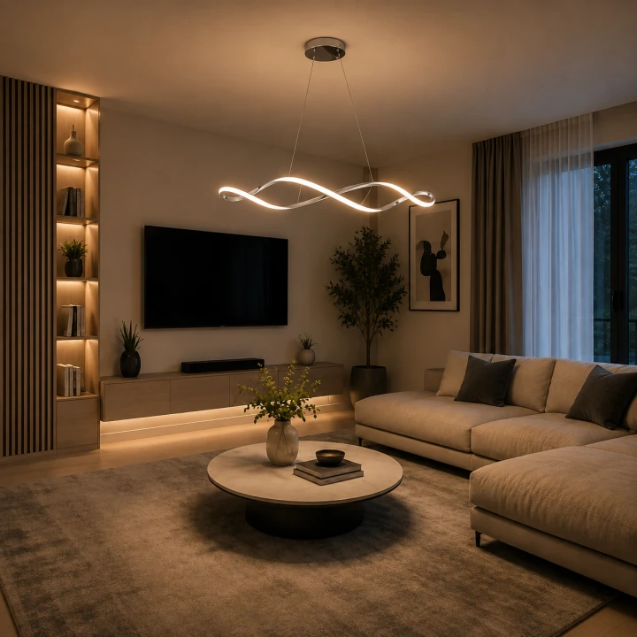 Lampa Wisząca LED Chromowa Wave Twist 92cm Skręcona Fala 4500lm Nad Stół Modern Loft