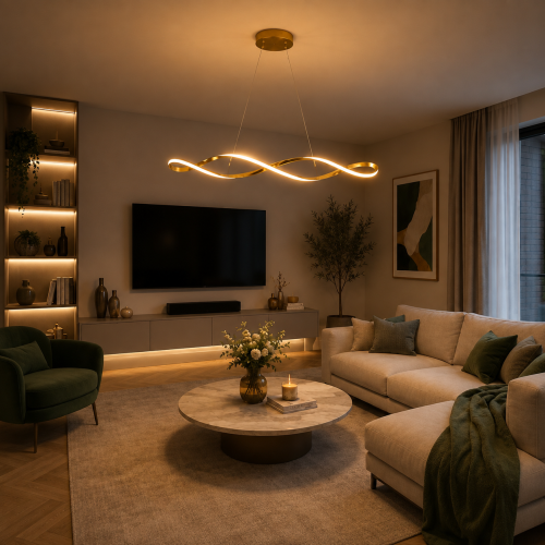 Lampa Wisząca LED Złota Wave Twist 92cm Skręcona Fala 4500lm Nad Stół Modern Loft