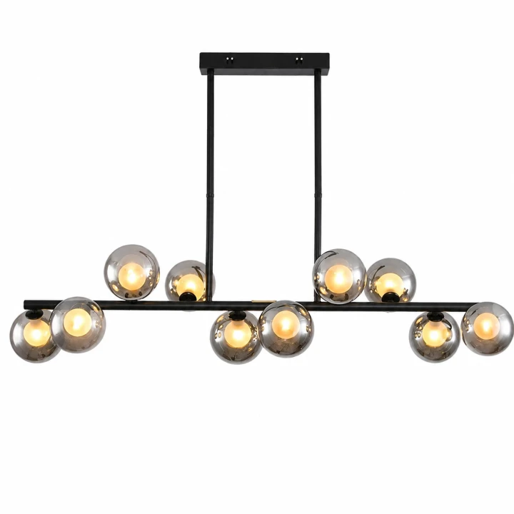 Lampa wisząca liniowa LED z przydymionymi kulami czarna