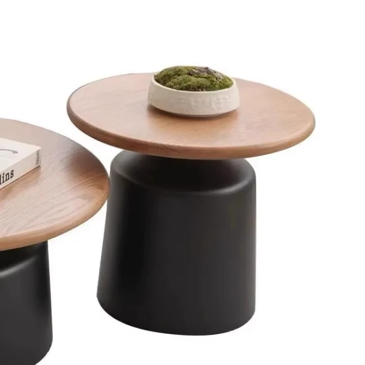 Stolik Kawowy Okrągłe Drewno Black Coffie Japandi