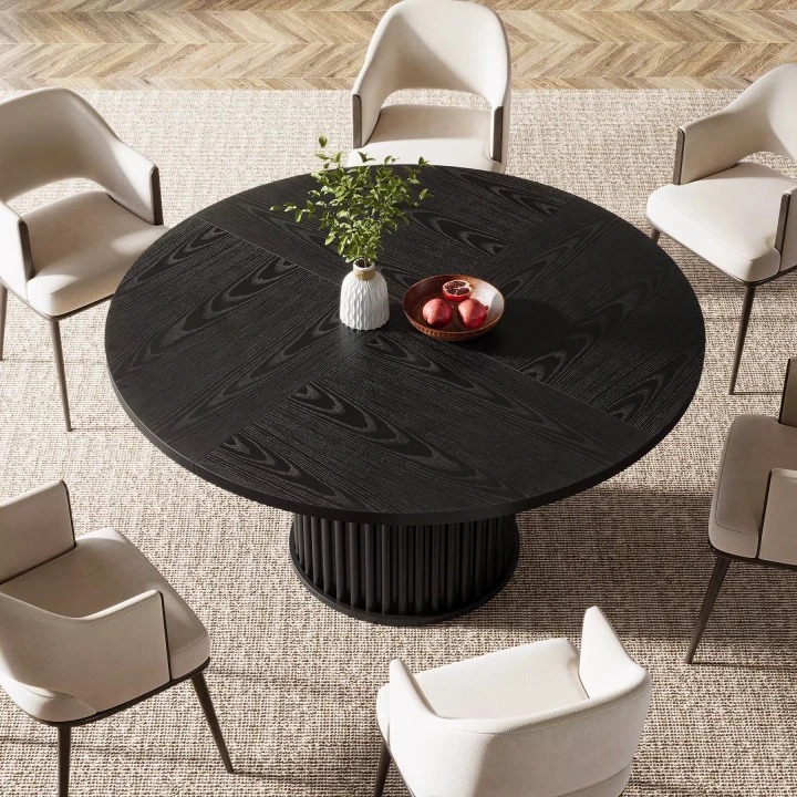 Stół do jadalni i 120 cm czarny ryflowana podstawa Japandi Mode