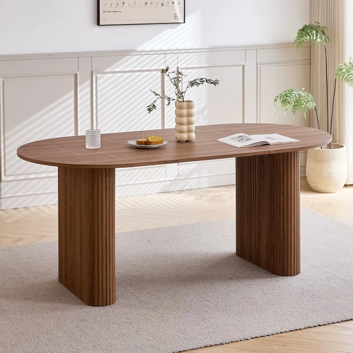 Nowoczesny owalny stół do jadalni 180 × 90 cm kolor orzechowy