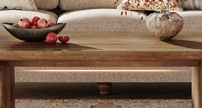 Rustykalny stolik kawowy 120cm gruby blat kolor naturalnego drewna