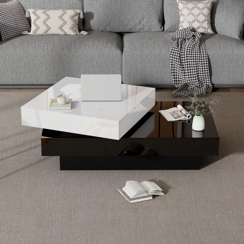 Stolik Kawowy Nowoczesny Design Czarno Biały Połysk 103cm
