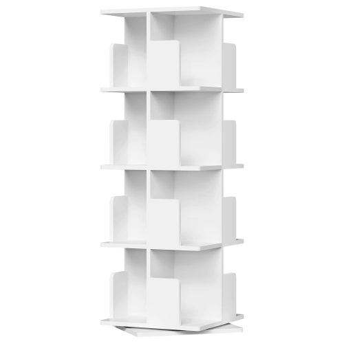 Obrotowy regał na książki 360° – 4 poziomy, 16 przegródek, 39,5 × 39,5 × 128 cm