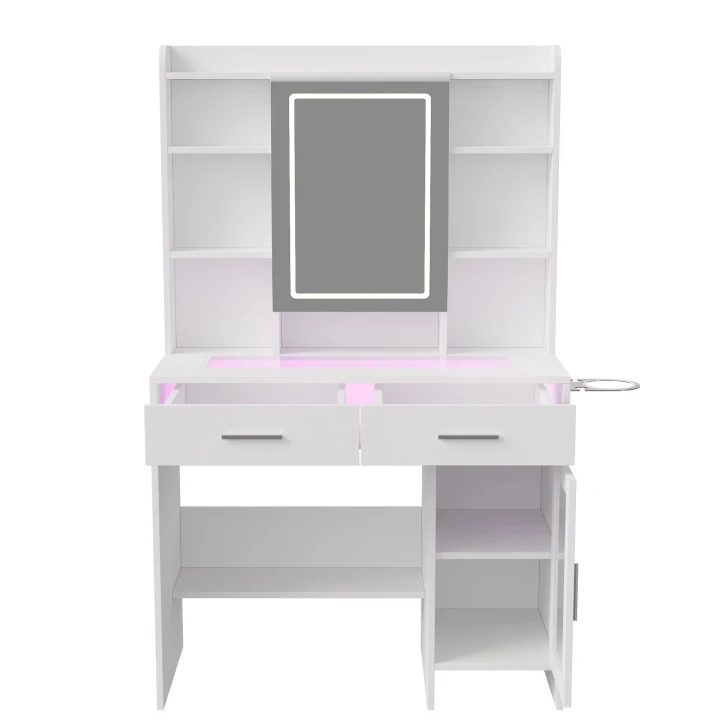 Toaletka Kosmetyczna z Lustrem LED RGB Szufladami i Półkami 90 × 40 × 145 cm