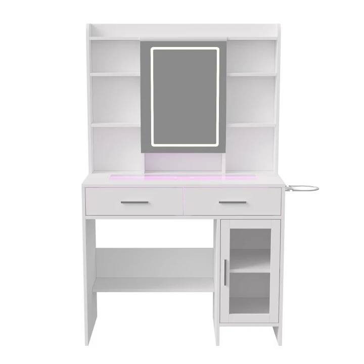 Toaletka Kosmetyczna z Lustrem LED RGB Szufladami i Półkami 90 × 40 × 145 cm