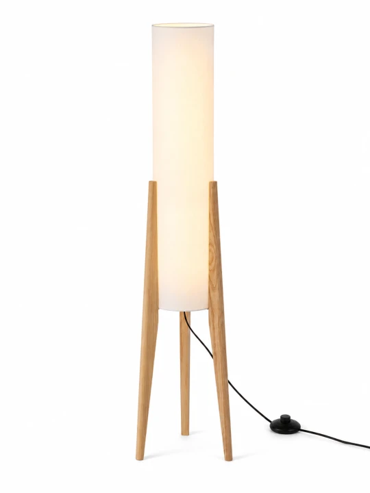 Lampa Stojąca Drewniany Trójnóg Podłogowa LED 3 Barwy Światła Włącznik Nożny 127cm