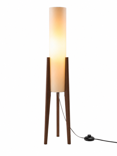 Lampa Podłogowa Drewniana Orzech Trójnóg LED 3 Barwy Światła Włącznik Nożny 127cm