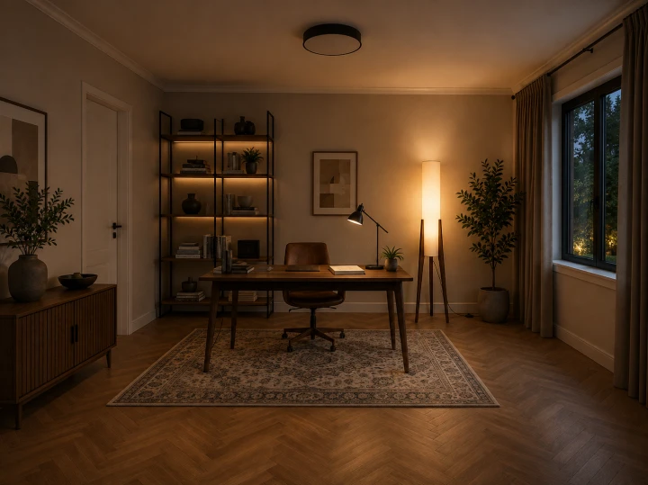 Lampa Podłogowa Drewniana Orzech Trójnóg LED 3 Barwy Światła Włącznik Nożny 127cm
