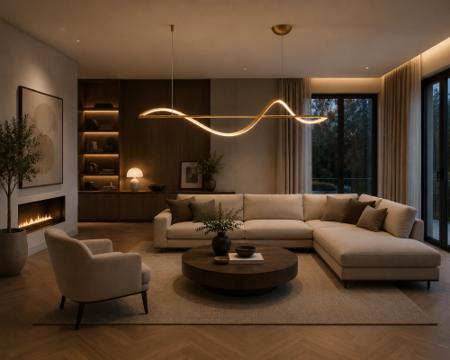 Lampa Wisząca LED Złota Fala Nad Stół Wyspa Liniowa Modern Glamour