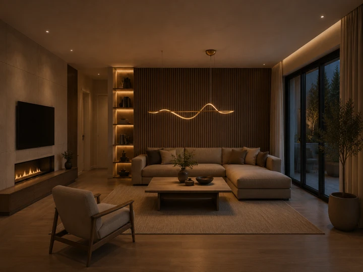Lampa Wisząca LED Złota Fala Nad Stół Wyspa Liniowa Modern Glamour