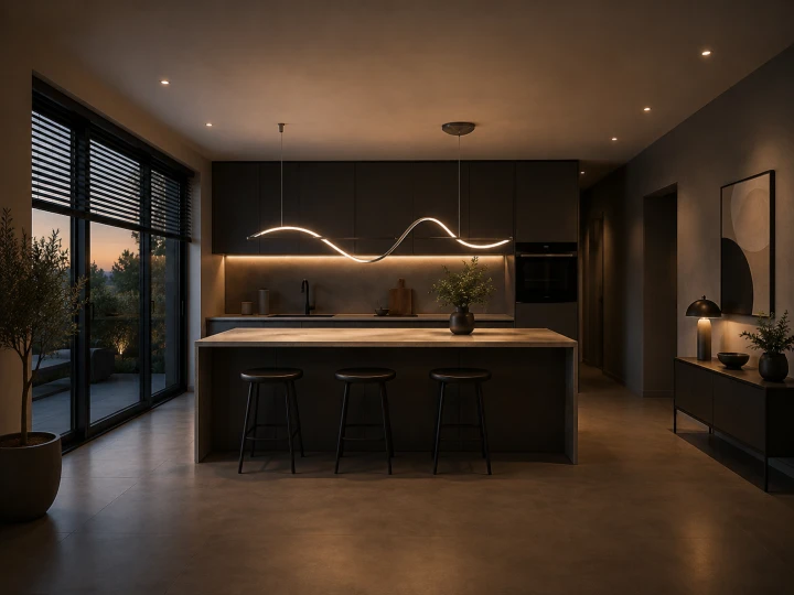 Lampa Wisząca LED Czarna Fala Nad Stół Wyspa Liniowa Modern Glamour