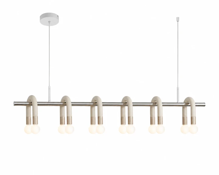 Minimalistyczna Lampa Wisząca Nad Stół 120cm Arch Mleczne Kule Japandi
