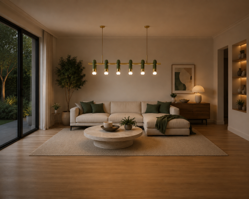 Minimalistyczna Zielona Lampa Wisząca Nad Stół 120cm Arch Mleczne Kule Japandi