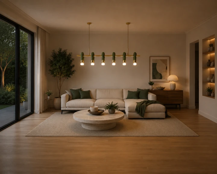 Minimalistyczna Zielona Lampa Wisząca Nad Stół 120cm Arch Mleczne Kule Japandi