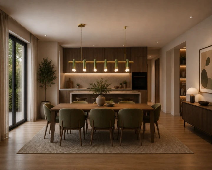 Minimalistyczna Zielona Lampa Wisząca Nad Stół 120cm Arch Mleczne Kule Japandi