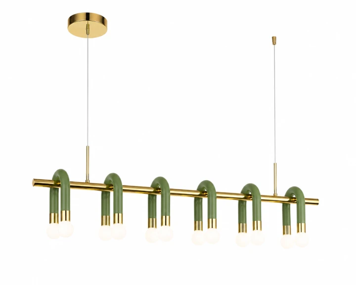 Minimalistyczna Zielona Lampa Wisząca Nad Stół 120cm Arch Mleczne Kule Japandi