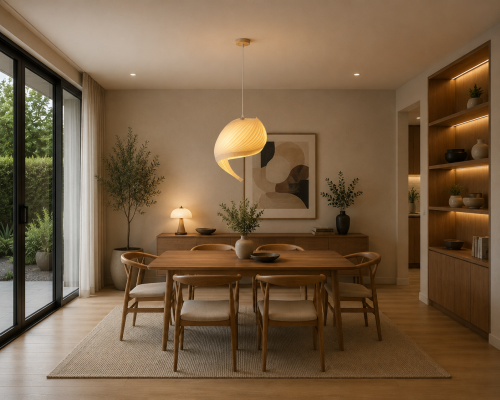 Nowoczesna Lampa Wisząca Drewniana Muszla Origami Scandi Wabi-Sabi