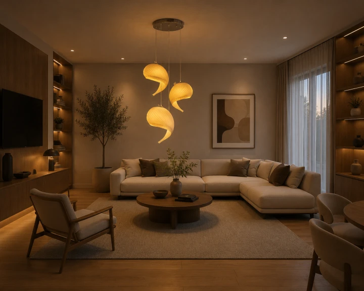 Nowoczesna Lampa Wisząca Potrójna Muszla Kaskadowa Scandi Wabi-Sabi