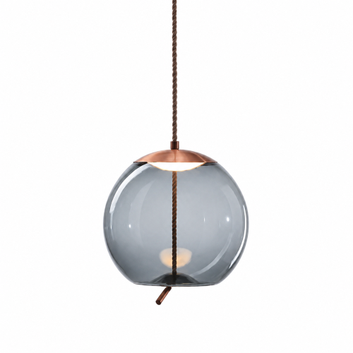 Nowoczesna Lampa Wisząca Kula Szklana Dymiony Błękit Złoto Miedziana do Salonu