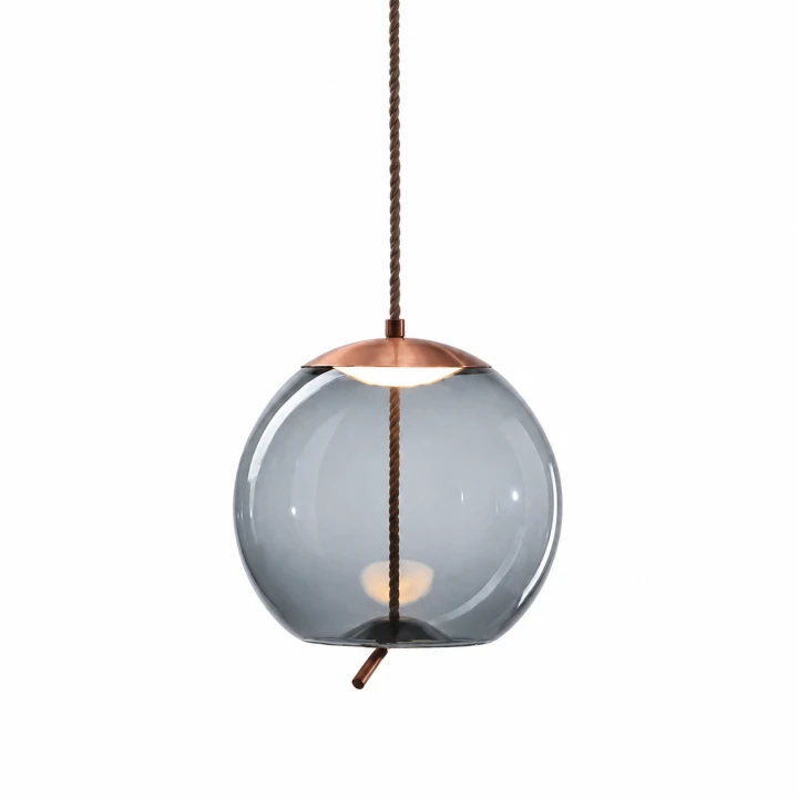 Nowoczesna Lampa Wisząca Kula Szklana Dymiony Błękit Złoto Miedziana do Salonu