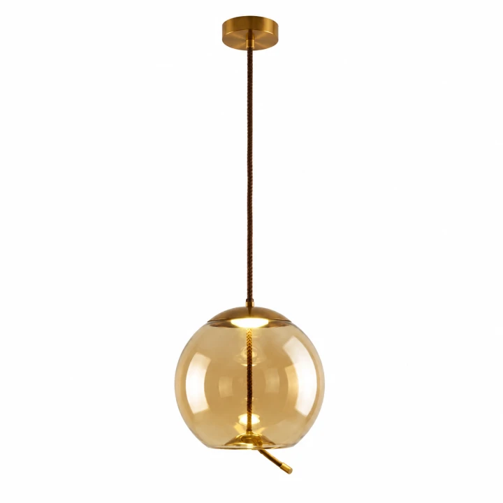 Nowoczesna Lampa Wisząca Kula Miodowe Szkło Mosiężna Złota do Salonu
