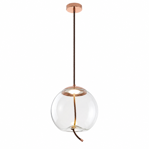 Nowoczesna Lampa Wisząca Kula Szklana Przezroczyste Szkło Miedziana do Salonu