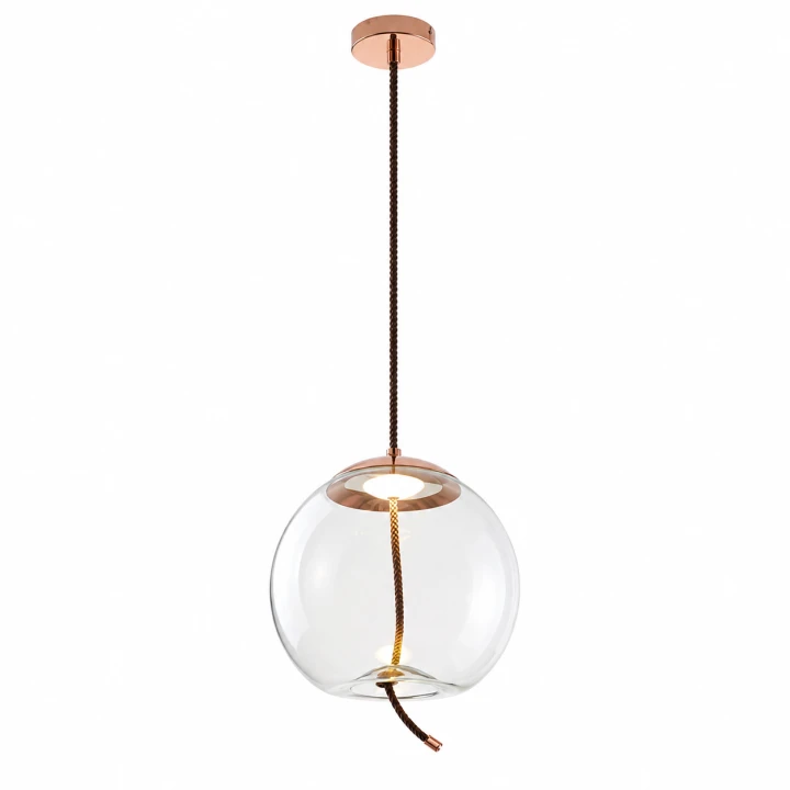 Nowoczesna Lampa Wisząca Kula Szklana Przezroczyste Szkło Miedziana do Salonu