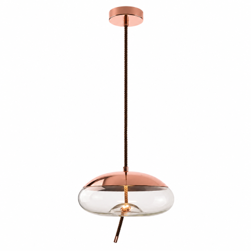 Lampa Wisząca Szklany Dysk Przezroczysty Miedź Sypialnia Glamour